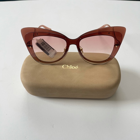 Chloe Cat Eye 63mm Peach Red Sunglasses New With Tag / Case & Cleaning Cloth - Picture 4 of 14